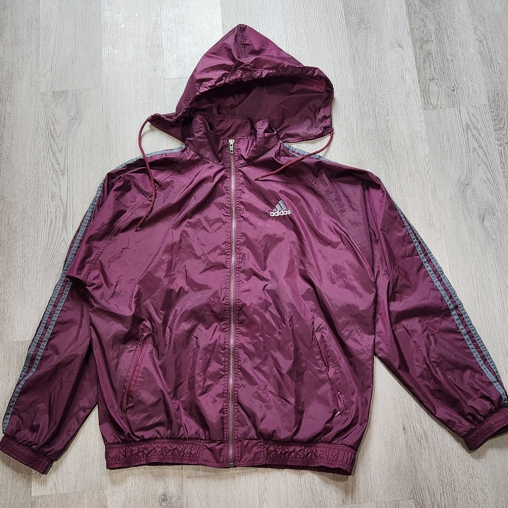 Vintage Adidas Nylon Rain Vented Track Jacket Men Large Red Full Zip Up Trefoil